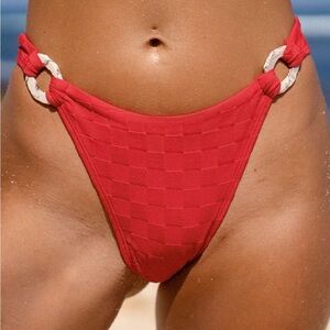 Berlook Red Jacquard O-Ring Bikini Bottom ONLY 28